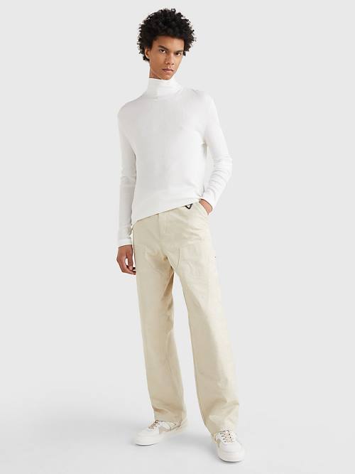 White Tommy Hilfiger Prep Long Sleeve Crest Turtleneck Men's T Shirts | TH981TJI