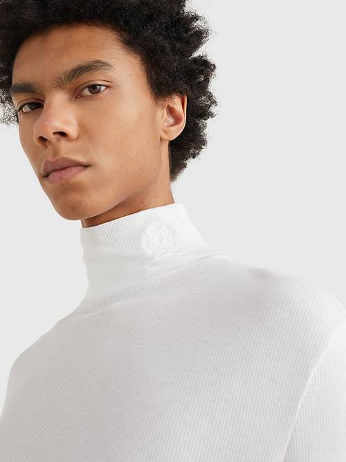 White Tommy Hilfiger Prep Long Sleeve Crest Turtleneck Men's T Shirts | TH981TJI