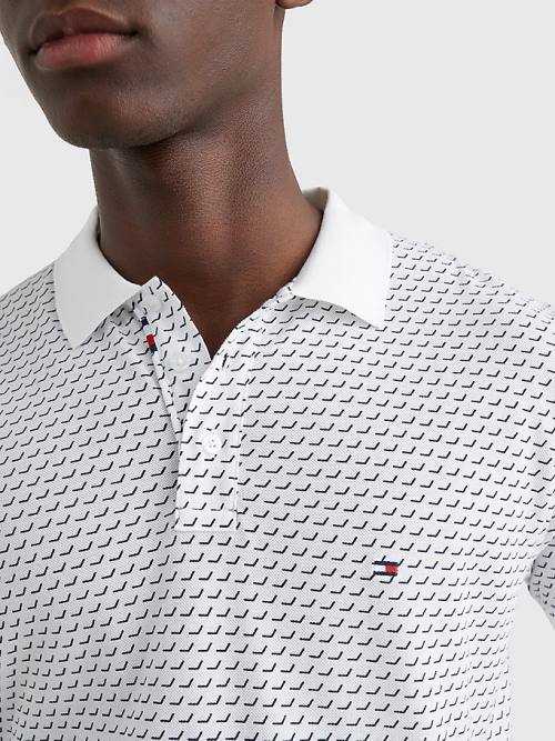 White Tommy Hilfiger Print Regular Fit Men's Polo Shirts | TH695PRH