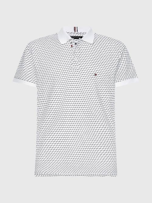 White Tommy Hilfiger Print Regular Fit Men's Polo Shirts | TH695PRH