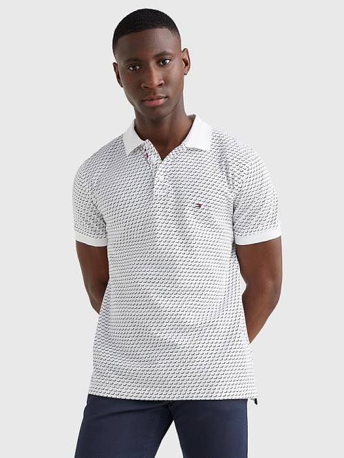 White Tommy Hilfiger Print Regular Fit Men\'s Polo Shirts | TH695PRH