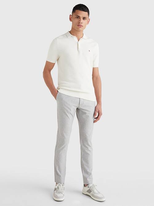 White Tommy Hilfiger Pure Cotton Signature Detail Polo Men's Sweaters | TH129RVL