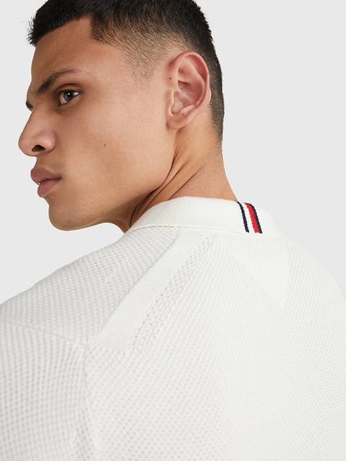 White Tommy Hilfiger Pure Cotton Signature Detail Polo Men's Sweaters | TH129RVL