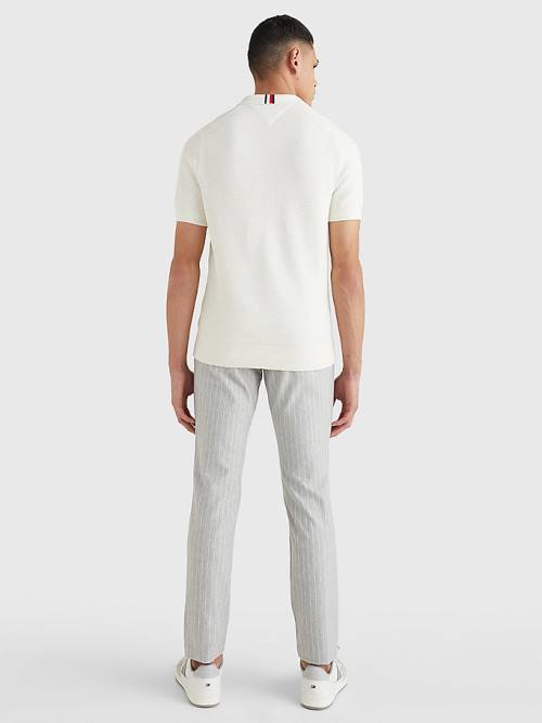 White Tommy Hilfiger Pure Cotton Signature Detail Polo Men's Sweaters | TH129RVL