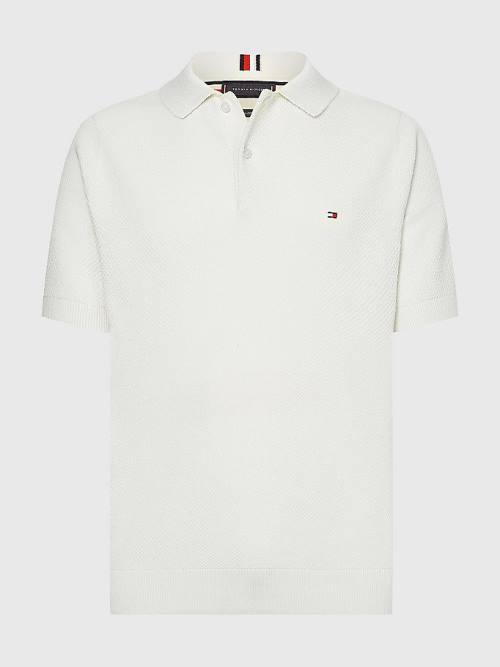 White Tommy Hilfiger Pure Cotton Signature Detail Polo Men's Sweaters | TH129RVL