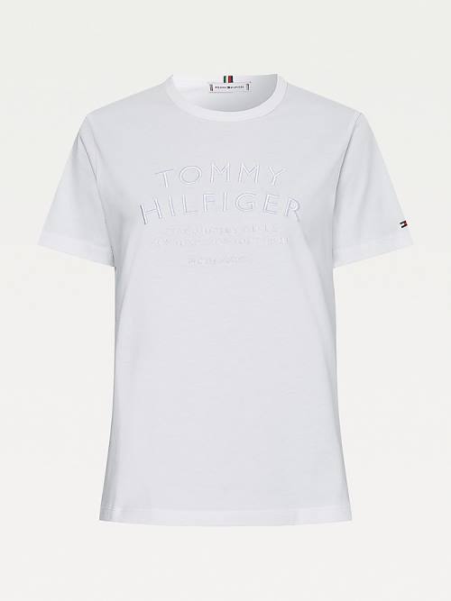 White Tommy Hilfiger Pure Organic Cotton Embroidery Women's T Shirts | TH178YBD