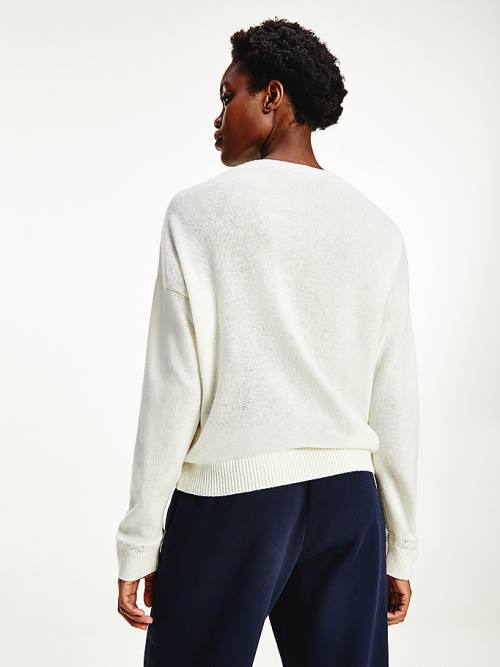 White Tommy Hilfiger Pure Wool Round Neck Jumper Women's Sweaters | TH327XNT