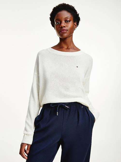 White Tommy Hilfiger Pure Wool Round Neck Jumper Women's Sweaters | TH327XNT