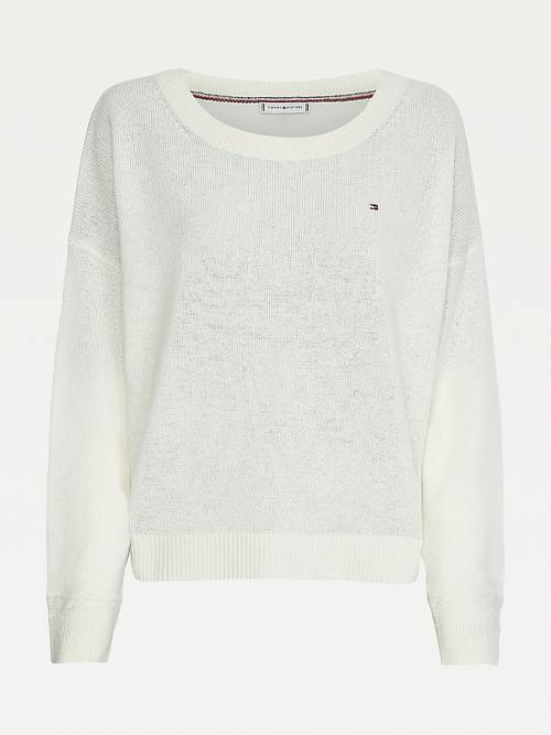 White Tommy Hilfiger Pure Wool Round Neck Jumper Women's Sweaters | TH327XNT