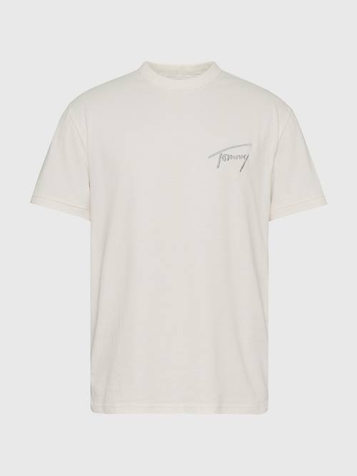 White Tommy Hilfiger Recycled Cotton Signature Logo Men's T Shirts | TH837GEO