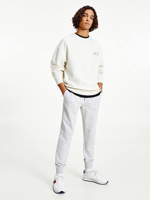 White Tommy Hilfiger Recycled Signature Logo Relaxed Men's Sweatshirts | TH702HFZ