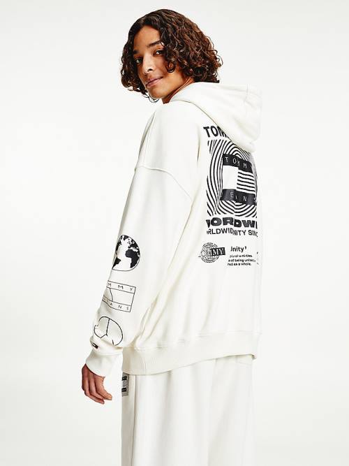 White Tommy Hilfiger Recycled Unity Back Graphic Men's Hoodie | TH536IDX