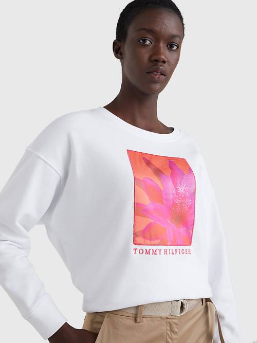 White Tommy Hilfiger Relaxed Fit Floral Women's Sweatshirts | TH126URC