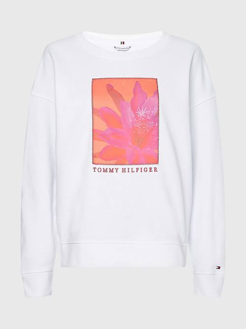 White Tommy Hilfiger Relaxed Fit Floral Women's Sweatshirts | TH126URC