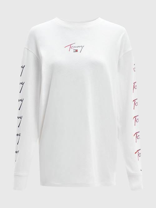 White Tommy Hilfiger Relaxed Fit Long Sleeve Ombre Women's T Shirts | TH137PET