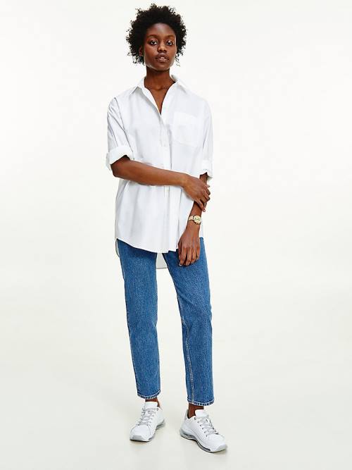 White Tommy Hilfiger Relaxed Fit Organic Cotton Poplin Women's Shirts | TH275VRT