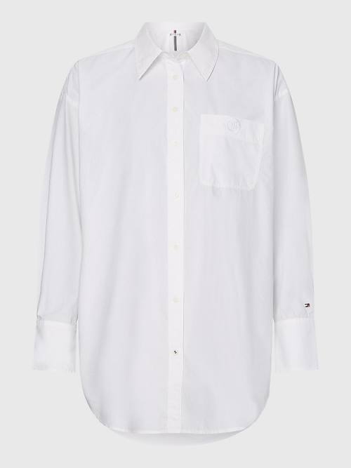 White Tommy Hilfiger Relaxed Fit Organic Cotton Poplin Women's Shirts | TH275VRT