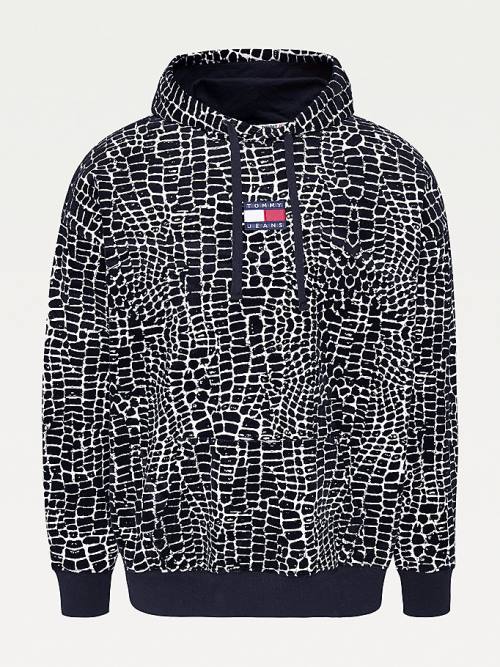 White Tommy Hilfiger Reptile Print Men's Hoodie | TH439TQZ