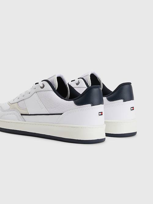 White Tommy Hilfiger Retro Court Cupsole Mixed Men's Sneakers | TH163BEZ