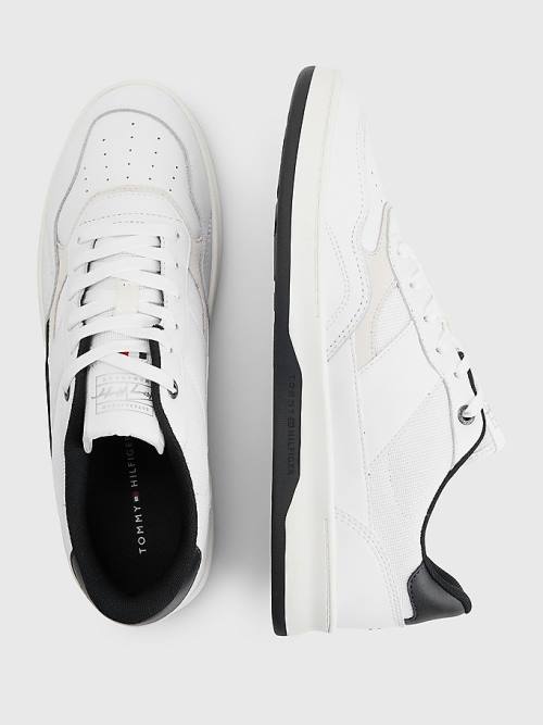 White Tommy Hilfiger Retro Court Cupsole Mixed Men's Sneakers | TH163BEZ