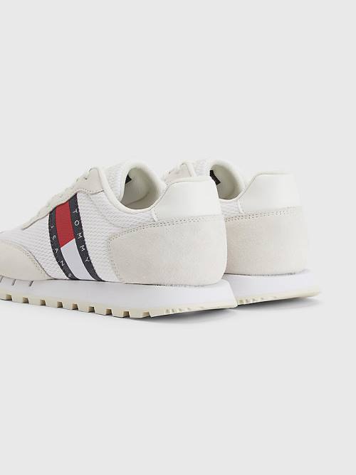 White Tommy Hilfiger Retro Mixed Texture Runner Women's Sneakers | TH513SFX