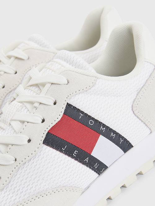 White Tommy Hilfiger Retro Mixed Texture Runner Women's Sneakers | TH513SFX