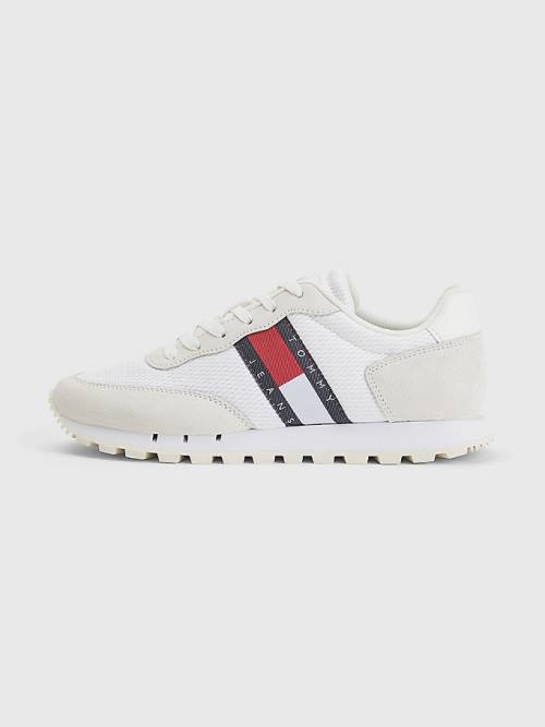 White Tommy Hilfiger Retro Mixed Texture Runner Women's Sneakers | TH513SFX