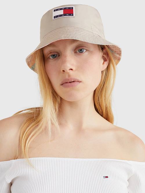 White Tommy Hilfiger Reversible Travel Bucket Women's Hats | TH807OBH