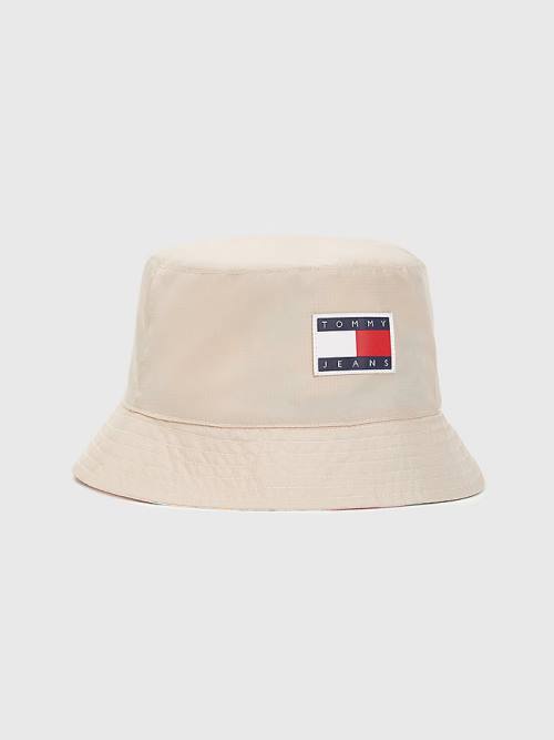 White Tommy Hilfiger Reversible Travel Bucket Women\'s Hats | TH807OBH