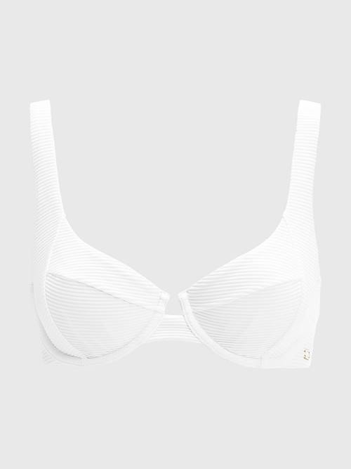 White Tommy Hilfiger Ribbed Balconette Bikini Top Women's Swimwear | TH739QYW