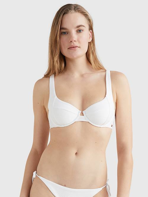 White Tommy Hilfiger Ribbed Balconette Bikini Top Women\'s Swimwear | TH739QYW