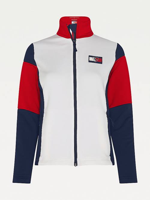 White Tommy Hilfiger Rossignol Colour-Blocked Zip-Thru Ski Cardigan Women's Sweatshirts | TH594MFA