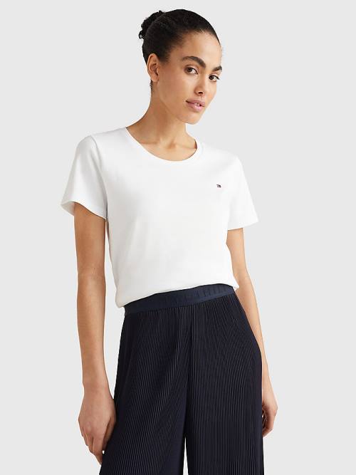 White Tommy Hilfiger Round Neck Slim Fit Women's T Shirts | TH347YFT