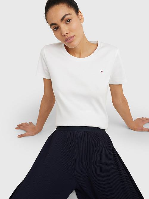 White Tommy Hilfiger Round Neck Slim Fit Women's T Shirts | TH347YFT