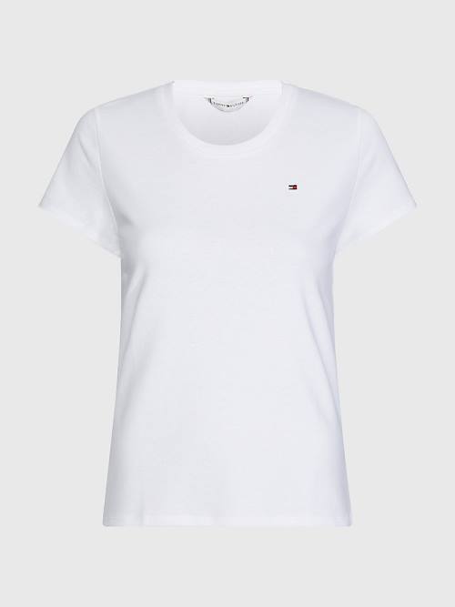 White Tommy Hilfiger Round Neck Slim Fit Women's T Shirts | TH347YFT