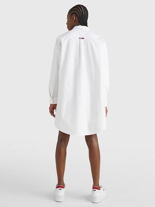 White Tommy Hilfiger Shadow Check Oversized Shirt Women's Dress | TH690YJN