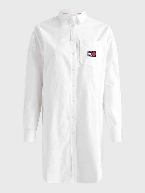 White Tommy Hilfiger Shadow Check Oversized Shirt Women's Dress | TH690YJN