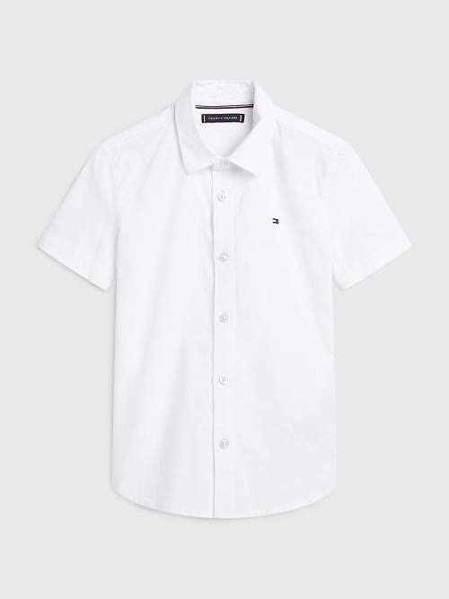 White Tommy Hilfiger Short Sleeve Stretch Oxford Boys\' Shirts | TH039ORX