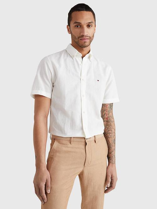 White Tommy Hilfiger Short Sleeve Tapered Regular Fit Men\'s Shirts | TH103ICE