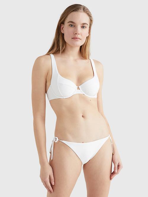 White Tommy Hilfiger Side Tie Ribbed Bikini Bottoms Women's Swimwear | TH915YSJ