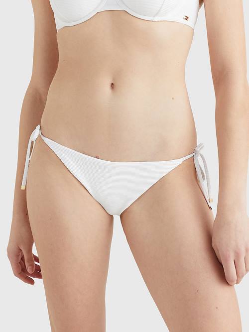 White Tommy Hilfiger Side Tie Ribbed Bikini Bottoms Women\'s Swimwear | TH915YSJ