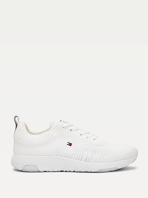 White Tommy Hilfiger Signature Knitted Men's Sneakers | TH184SLF