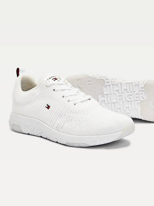 White Tommy Hilfiger Signature Knitted Men's Sneakers | TH184SLF