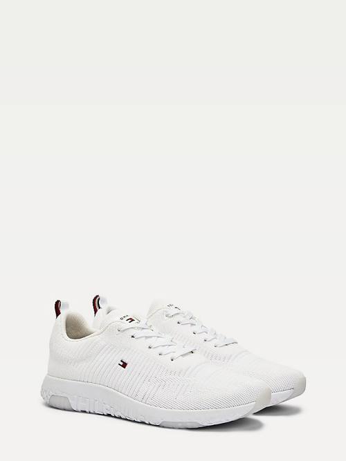 White Tommy Hilfiger Signature Knitted Men\'s Sneakers | TH184SLF