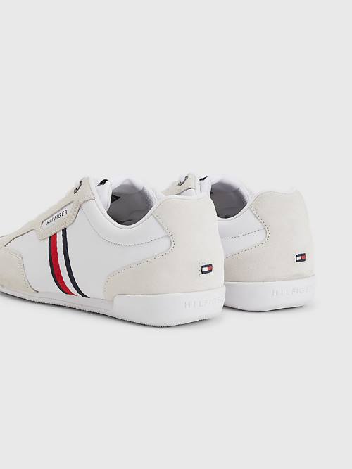 White Tommy Hilfiger Signature Leather Mix Cupsole Men's Sneakers | TH140AWK