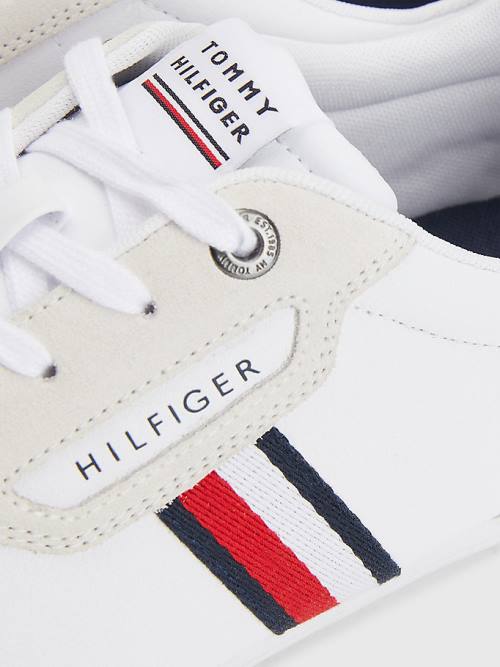 White Tommy Hilfiger Signature Leather Mix Cupsole Men's Sneakers | TH140AWK