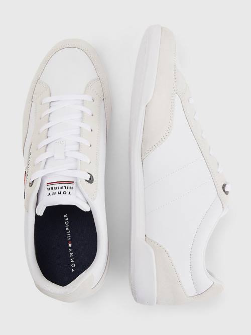 White Tommy Hilfiger Signature Leather Mix Cupsole Men's Sneakers | TH140AWK