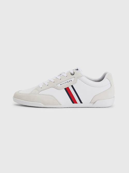 White Tommy Hilfiger Signature Leather Mix Cupsole Men's Sneakers | TH140AWK