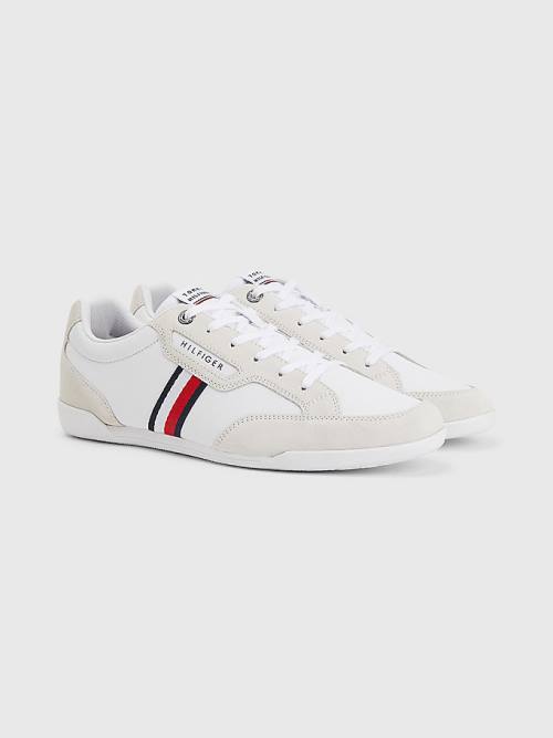 White Tommy Hilfiger Signature Leather Mix Cupsole Men\'s Sneakers | TH140AWK