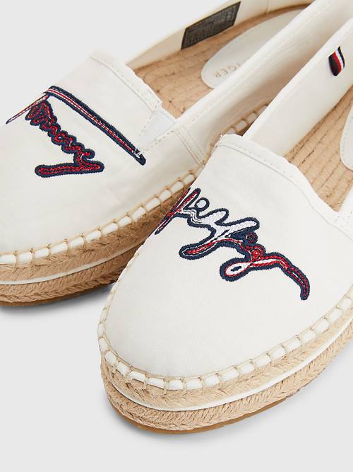 White Tommy Hilfiger Signature Logo Espadrilles Women's Loafers | TH860WCO